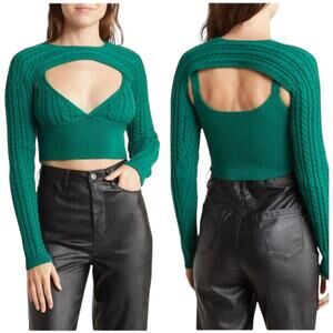 Ronny Kobo NWT Lyra Cable Knit Green Cutout Knit Top Size M Cropped Cable Knit